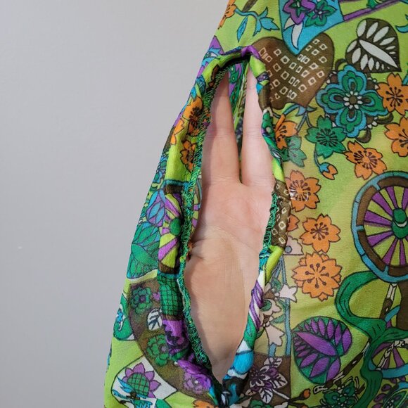 Vintage Groovy Green Maxi Dress 70s Kaftan Beatrice Pines - Picture 15 of 16